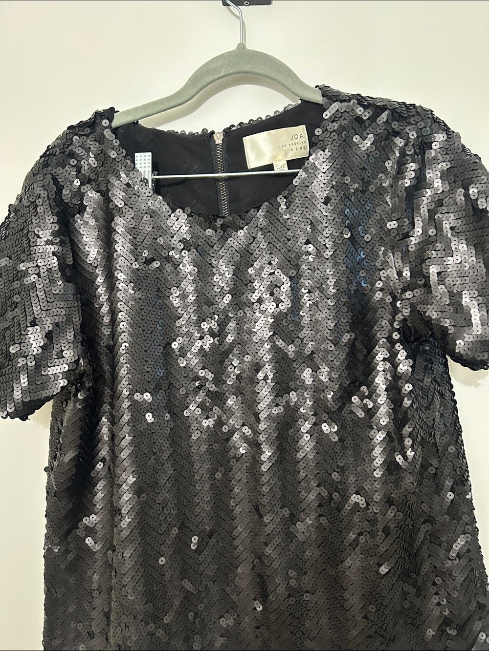J.O.A. Black Sequin Short Sleeve Scoop Neck Top